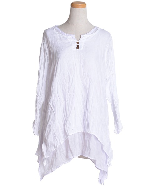 MARAI(マーライ)の「クリンクルコットンチュニック ゆったり ナチュラル(チュニック・レディース・グレー/ライトグリーン系/ブラック/オレンジ/パープル/ホワイト/ライトブルー・FREE)」の12枚目の写真