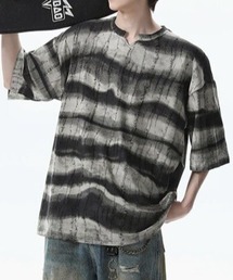 ストライプ VネックダメージTシャツ