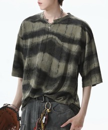 ストライプ VネックダメージTシャツ