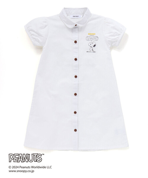 SLAP SLIP(スラップスリップ)の「【PEANUTS×SLAP SLIP】75周年プリントシャツワンピース(80~130cm)(シャツワンピース・キッズ・ブルー/オフホワイト・130cm/120cm/100cm/110cm/90cm/80cm)」の1枚目の写真