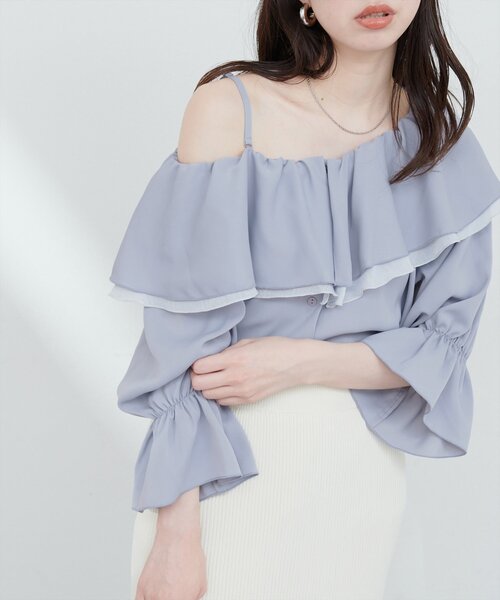 natural couture(ナチュラルクチュール)の「【WEB限定】マルチWAYフリル衿ブラウス(シャツ/ブラウス・レディース・オフホワイト/ネイビー/ミント/ブルー・FREE)」の4枚目の写真