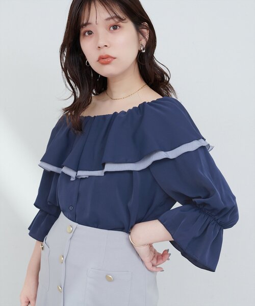 natural couture(ナチュラルクチュール)の「【WEB限定】マルチWAYフリル衿ブラウス(シャツ/ブラウス・レディース・オフホワイト/ネイビー/ミント/ブルー・FREE)」の7枚目の写真
