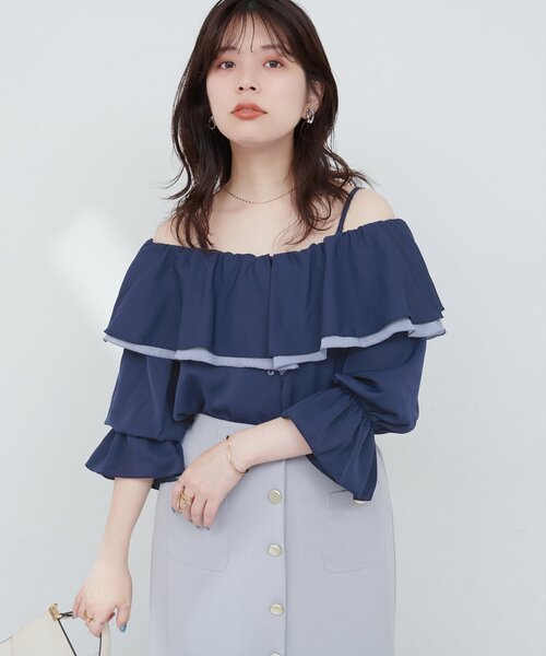 natural couture(ナチュラルクチュール)の「【WEB限定】マルチWAYフリル衿ブラウス(シャツ/ブラウス・レディース・オフホワイト/ネイビー/ミント/ブルー・FREE)」の8枚目の写真
