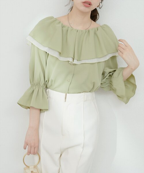 natural couture(ナチュラルクチュール)の「【WEB限定】マルチWAYフリル衿ブラウス(シャツ/ブラウス・レディース・オフホワイト/ネイビー/ミント/ブルー・FREE)」の16枚目の写真