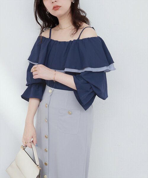 natural couture(ナチュラルクチュール)の「【WEB限定】マルチWAYフリル衿ブラウス(シャツ/ブラウス・レディース・オフホワイト/ネイビー/ミント/ブルー・FREE)」の3枚目の写真
