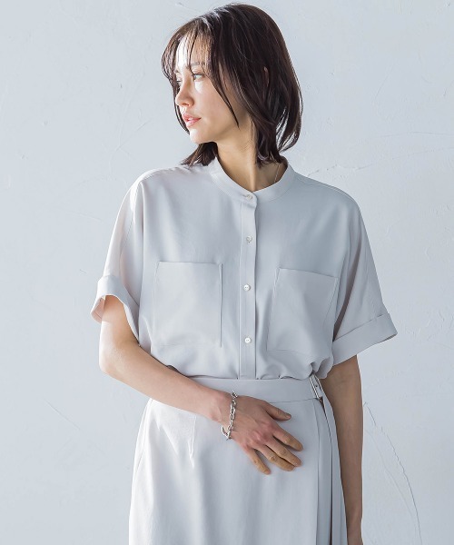 LAUTREAMONT(ロートレアモン)の「キレイ×リラックス バンドカラーブラウス≪手洗い可能≫(シャツ/ブラウス・レディース・ブラック/ベージュ/チャコールグレー/ライトブルー・9号/11号)」の3枚目の写真