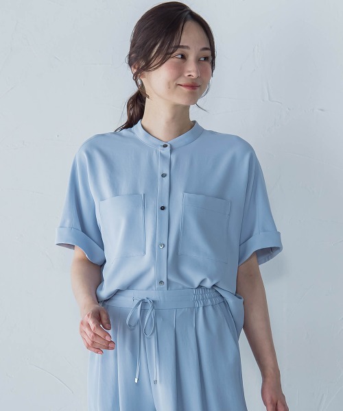 LAUTREAMONT(ロートレアモン)の「キレイ×リラックス バンドカラーブラウス≪手洗い可能≫(シャツ/ブラウス・レディース・ブラック/ベージュ/チャコールグレー/ライトブルー・9号/11号)」の4枚目の写真