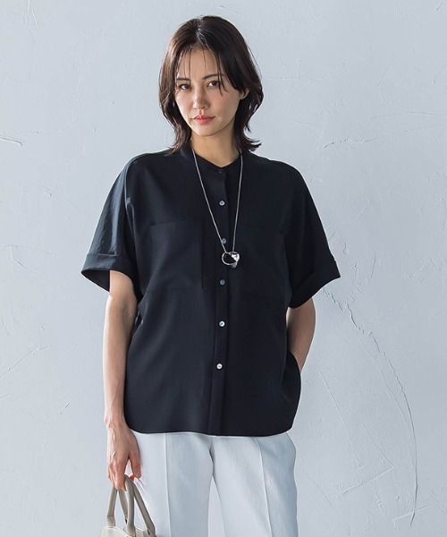 LAUTREAMONT(ロートレアモン)の「キレイ×リラックス バンドカラーブラウス≪手洗い可能≫(シャツ/ブラウス・レディース・ブラック/ベージュ/チャコールグレー/ライトブルー・9号/11号)」の1枚目の写真