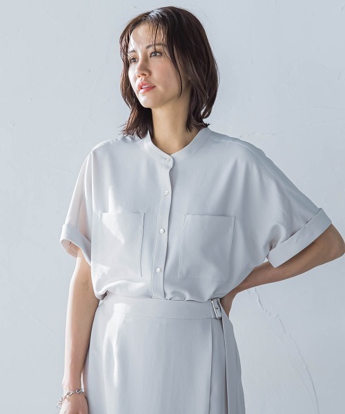 LAUTREAMONT(ロートレアモン)の「キレイ×リラックス バンドカラーブラウス≪手洗い可能≫(シャツ/ブラウス・レディース・ブラック/ベージュ/チャコールグレー/ライトブルー・9号/11号)」の13枚目の写真