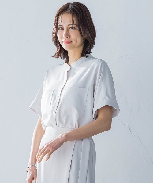 LAUTREAMONT(ロートレアモン)の「キレイ×リラックス バンドカラーブラウス≪手洗い可能≫(シャツ/ブラウス・レディース・ブラック/ベージュ/チャコールグレー/ライトブルー・9号/11号)」の12枚目の写真