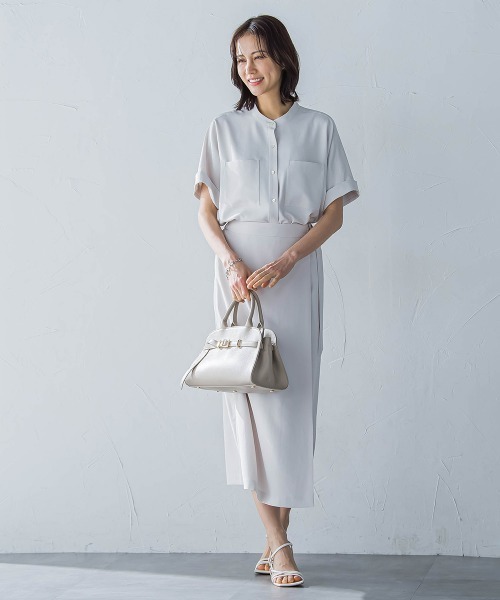 LAUTREAMONT(ロートレアモン)の「キレイ×リラックス バンドカラーブラウス≪手洗い可能≫(シャツ/ブラウス・レディース・ブラック/ベージュ/チャコールグレー/ライトブルー・9号/11号)」の7枚目の写真