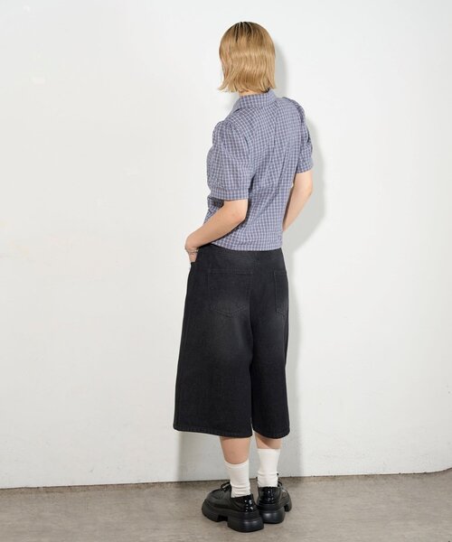 WHO'S WHO gallery（フーズフーギャラリー）の「【2サイズ】PFベルト付きデニムハーフパンツ（デニムパンツ・レディース・ネイビー/ブラック/サックスブルー・MEDIUM/SMALL）」の13枚目の写真