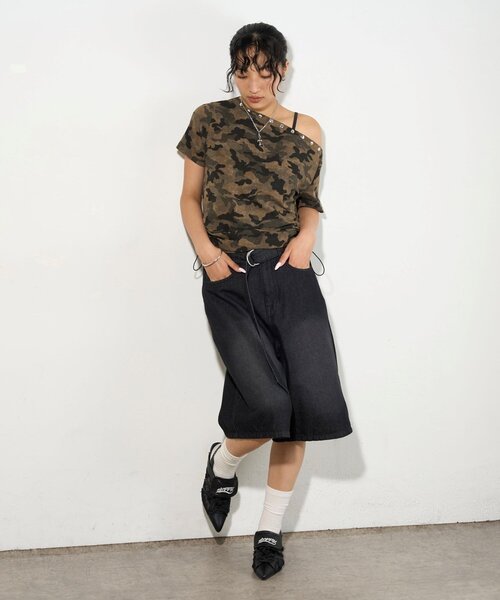 WHO'S WHO gallery（フーズフーギャラリー）の「【2サイズ】PFベルト付きデニムハーフパンツ（デニムパンツ・レディース・ネイビー/ブラック/サックスブルー・MEDIUM/SMALL）」の15枚目の写真