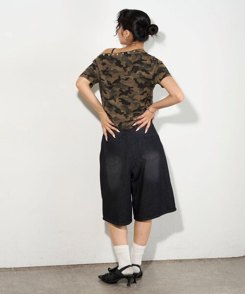 WHO'S WHO gallery（フーズフーギャラリー）の「【2サイズ】PFベルト付きデニムハーフパンツ（デニムパンツ・レディース・ネイビー/ブラック/サックスブルー・MEDIUM/SMALL）」の17枚目の写真