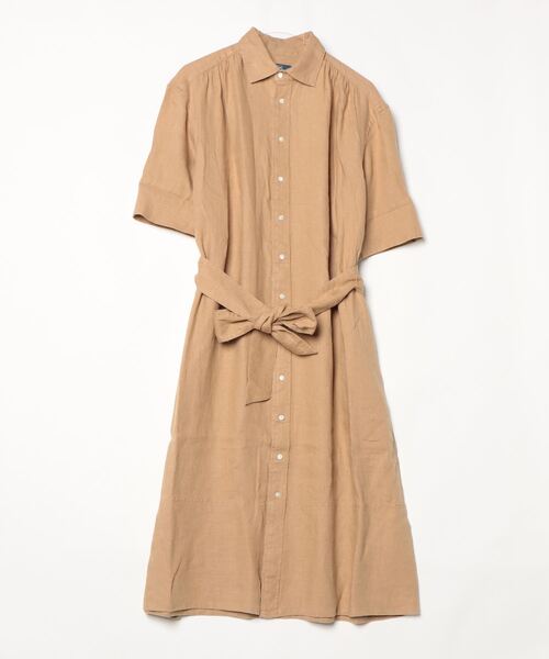セール】ベルテッド リネン シャツドレス（シャツワンピース