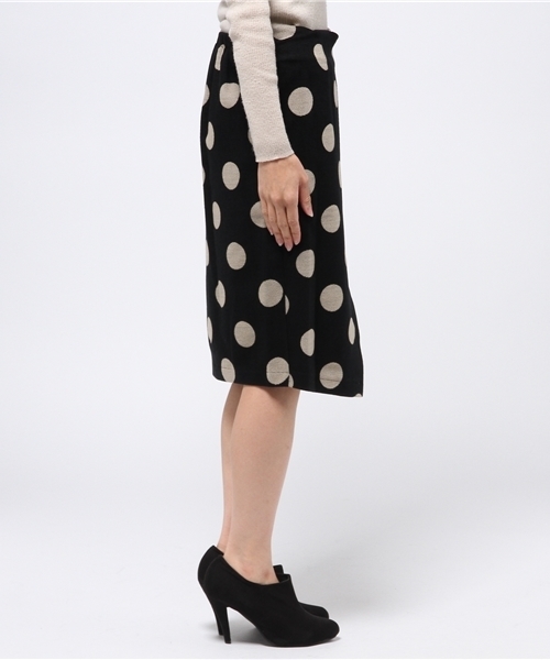 ライチ（ライチ）の「doll up oops ドット柄ニットラップスカート（スカート・レディース・ブラック/ベージュ・FREE）」の4枚目の写真