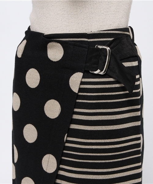 ライチ（ライチ）の「doll up oops ドット柄ニットラップスカート（スカート・レディース・ブラック/ベージュ・FREE）」の6枚目の写真
