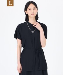 【L】【ウォッシャブル】【接触冷感】【UV】バックサテンジョーゼットチュニックブラウス
