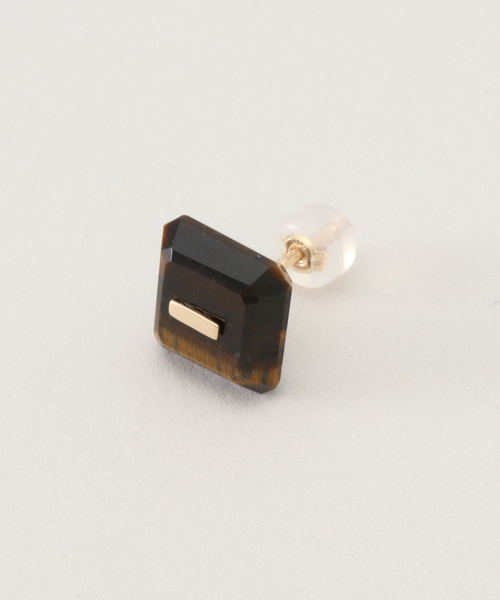 Hirotaka 片耳用ピアス HIROTAKA/ヒロタカ】Bird of P Square Stud Tiger Eye：ピアス
