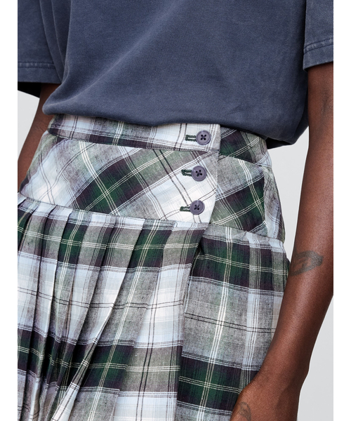 Gap × Malbon コットンリネン プレイド プリーツミニスカート