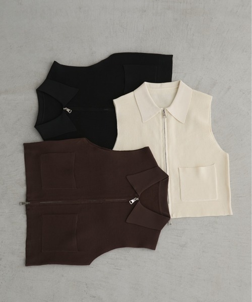 Aunt Marie's(アントマリーズ)の「ノースリーブジップポロベスト/トップス(ベスト・レディース・アイボリー/ブラウン/ブラック・FREE)」の22枚目の写真