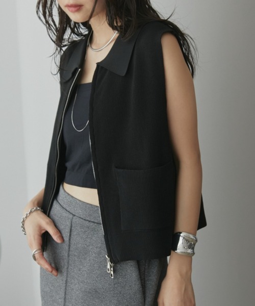 Aunt Marie's(アントマリーズ)の「ノースリーブジップポロベスト/トップス(ベスト・レディース・アイボリー/ブラウン/ブラック・FREE)」の15枚目の写真