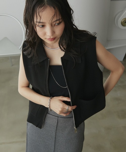 Aunt Marie's(アントマリーズ)の「ノースリーブジップポロベスト/トップス(ベスト・レディース・アイボリー/ブラウン/ブラック・FREE)」の19枚目の写真