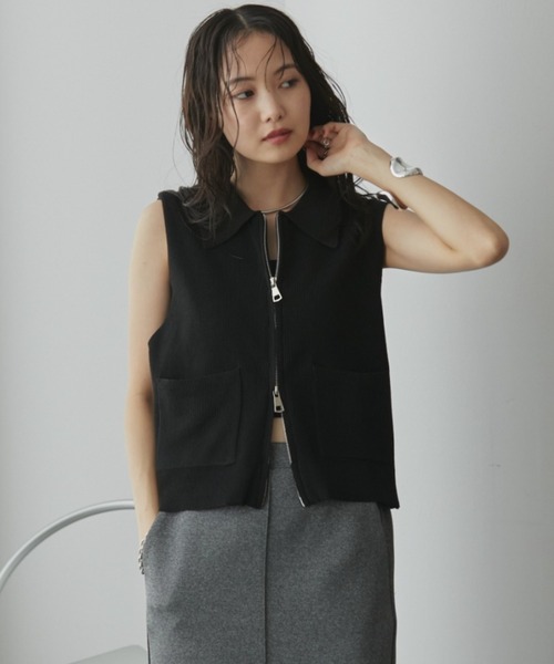 Aunt Marie's(アントマリーズ)の「ノースリーブジップポロベスト/トップス(ベスト・レディース・アイボリー/ブラウン/ブラック・FREE)」の18枚目の写真