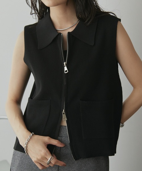 Aunt Marie's(アントマリーズ)の「ノースリーブジップポロベスト/トップス(ベスト・レディース・アイボリー/ブラウン/ブラック・FREE)」の17枚目の写真