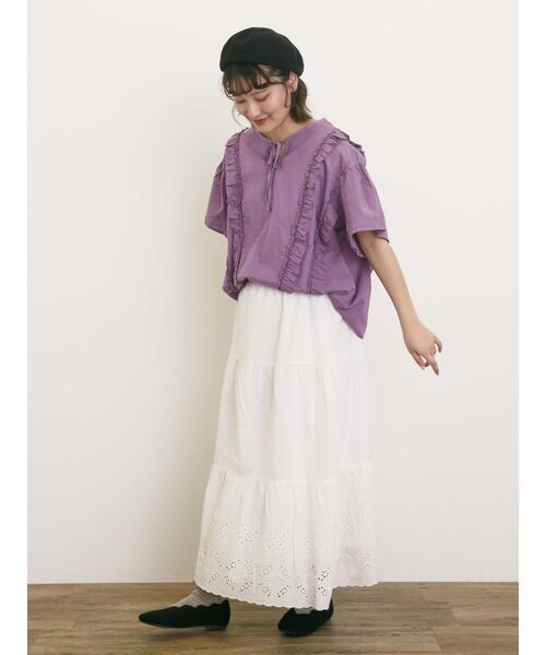 Samansa Mos2（サマンサ モスモス）の「裾レースティアードスカート（スカート・レディース・イエロー/ブラック/オフホワイト/ブルー・F）」の18枚目の写真