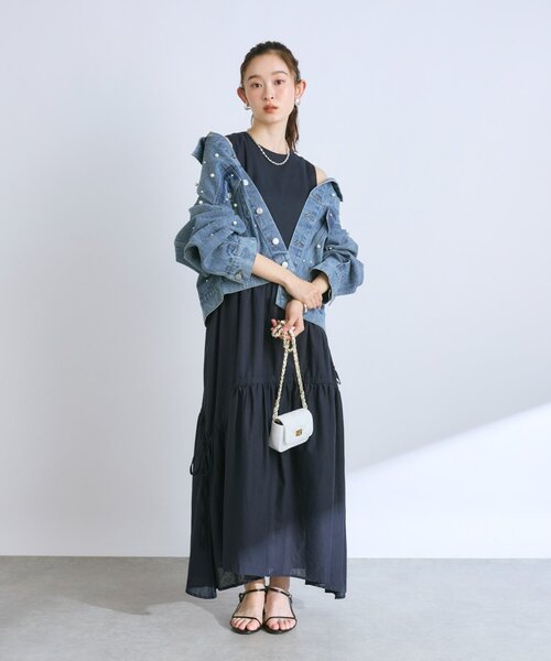 【最強愛されワンピ】アシンメトリーリボンリネンミックスワンピース 最強愛されワンピ】アシンメトリーリボンリネンミックス