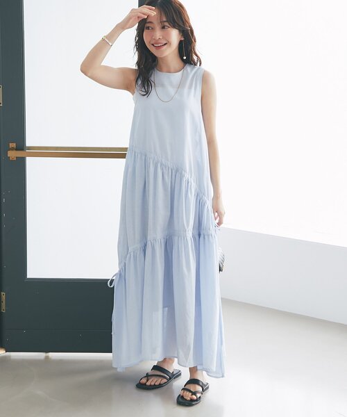 La boutique BonBonアシンメトリーリボンリネンミックスワンピース La boutique BonBonアシンメトリーリボンリネンミックス