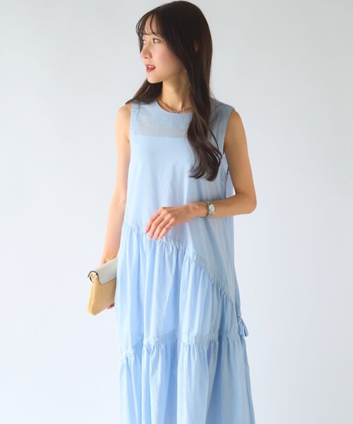 La boutique BonBonアシンメトリーリボンリネンミックスワンピース La boutique BonBon（ラブティックボンボン）の「【最強愛され