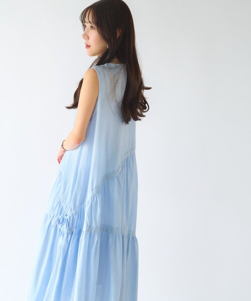 La boutique BonBonアシンメトリーリボンリネンミックスワンピース La boutique BonBonアシンメトリーリボンリネンミックス