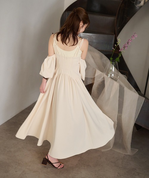 PLT コルセット バルドー ドレープ ミディ ワンピース 送関込 mideal(マイディール)の「2way sleeve corset onepiece / 2way