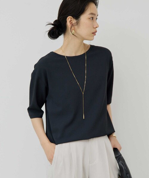 ガリャルダガランテ　ハーフスリーブブラウス　ネイビー セール】バックスリットハーフスリーブブラウス（シャツ/ブラウス