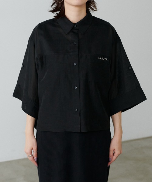 LARUTA（ラルータ）の「【LARUTA】シアー半袖刺繍ロゴシャツ（シャツ/ブラウス・レディース・ブラック/オフホワイト/ミント/ストライプ/キャメル・FREE）」の16枚目の写真
