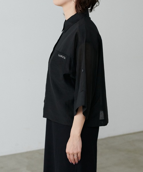 LARUTA（ラルータ）の「【LARUTA】シアー半袖刺繍ロゴシャツ（シャツ/ブラウス・レディース・ブラック/オフホワイト/ミント/ストライプ/キャメル・FREE）」の15枚目の写真