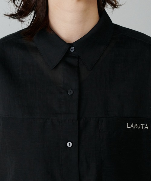 LARUTA（ラルータ）の「【LARUTA】シアー半袖刺繍ロゴシャツ（シャツ/ブラウス・レディース・ブラック/オフホワイト/ミント/ストライプ/キャメル・FREE）」の13枚目の写真