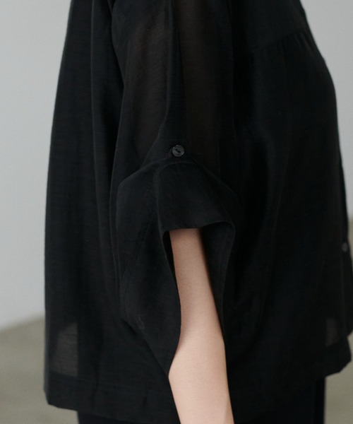 LARUTA（ラルータ）の「【LARUTA】シアー半袖刺繍ロゴシャツ（シャツ/ブラウス・レディース・ブラック/オフホワイト/ミント/ストライプ/キャメル・FREE）」の6枚目の写真