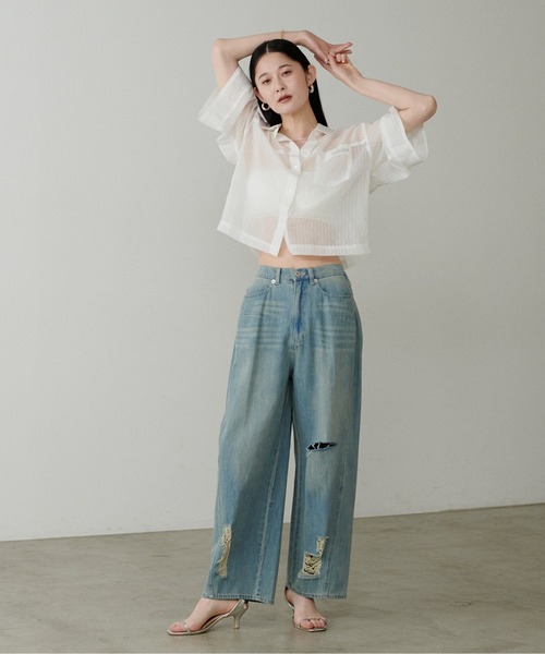 LARUTA（ラルータ）の「【LARUTA】シアー半袖刺繍ロゴシャツ（シャツ/ブラウス・レディース・ブラック/オフホワイト/ミント/ストライプ/キャメル・FREE）」の18枚目の写真