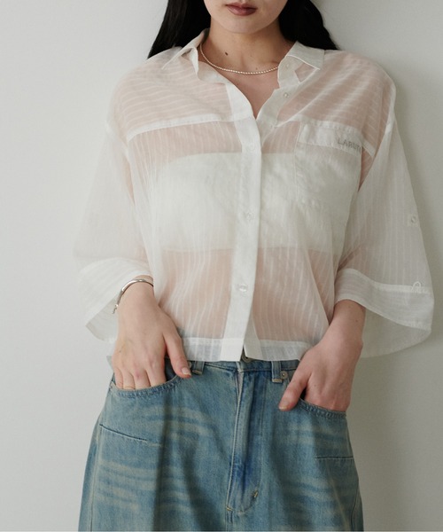 LARUTA（ラルータ）の「【LARUTA】シアー半袖刺繍ロゴシャツ（シャツ/ブラウス・レディース・ブラック/オフホワイト/ミント/ストライプ/キャメル・FREE）」の20枚目の写真