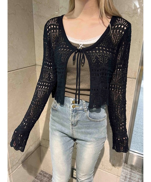 PHILLY（フィリー）の「【PHILLY】クロシェニットカーディガン（カーディガン/ボレロ・レディース・ホワイト/ブラック・FREE）」の2枚目の写真