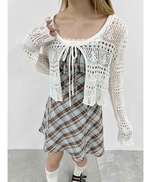 PHILLY（フィリー）の「【PHILLY】クロシェニットカーディガン（カーディガン/ボレロ・レディース・ホワイト/ブラック・FREE）」の6枚目の写真