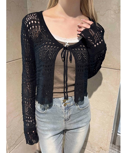 PHILLY（フィリー）の「【PHILLY】クロシェニットカーディガン（カーディガン/ボレロ・レディース・ホワイト/ブラック・FREE）」の8枚目の写真