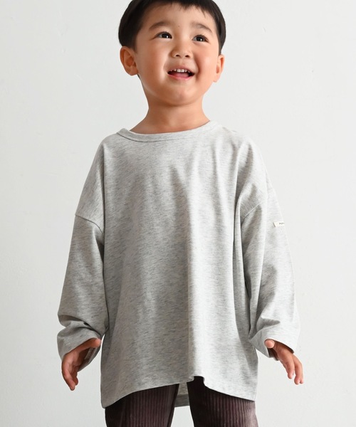 PUPPAPUPO(プッパプーポ)の「カラーネップ オーバーサイズ 長袖 Tシャツ(Tシャツ/カットソー・キッズ・杢グレー/キナリ/アイボリー・90/80/110/100)」の3枚目の写真