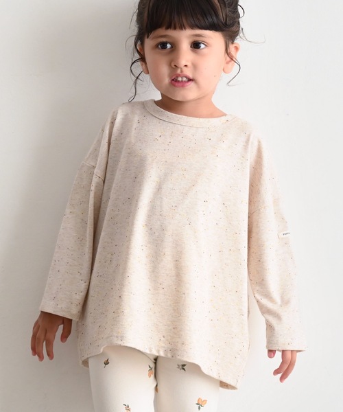 PUPPAPUPO(プッパプーポ)の「カラーネップ オーバーサイズ 長袖 Tシャツ(Tシャツ/カットソー・キッズ・杢グレー/キナリ/アイボリー・90/80/110/100)」の2枚目の写真