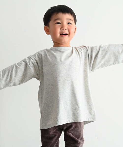 PUPPAPUPO(プッパプーポ)の「カラーネップ オーバーサイズ 長袖 Tシャツ(Tシャツ/カットソー・キッズ・杢グレー/キナリ/アイボリー・90/80/110/100)」の5枚目の写真