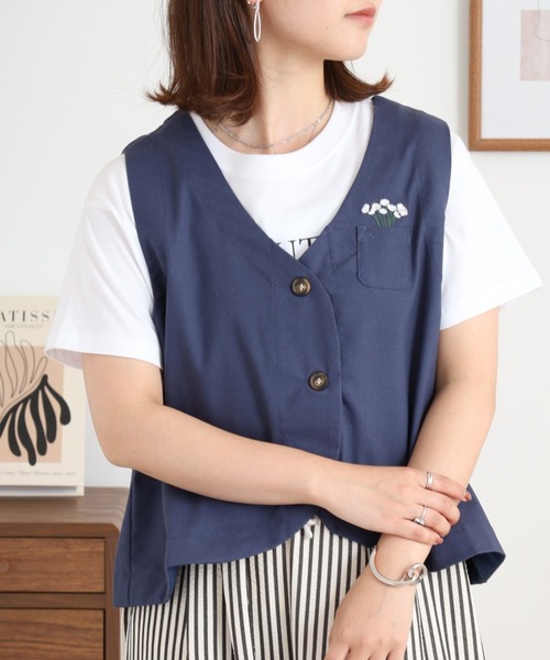 Quelle Chance(ケルシャンス)の「ワンポイント刺繍ベスト(ベスト・レディース・ベージュ/ネイビー/モカ・M/L)」の14枚目の写真