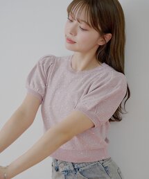 ピンク チュール パフスリーブ トップス 透け感 軽やか 2段スリーブ スリーブ パフ」に該当するピンク/桃色系のファッション通販